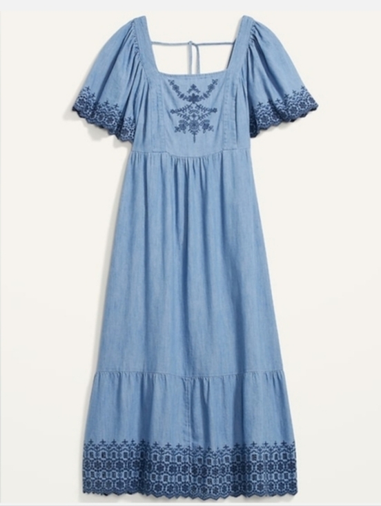 Old Navy Dresses & Skirts - Old Navy Fit & Flare Flutter-Sleeve Tie-Back Chambray Midi Dress for Women NWT